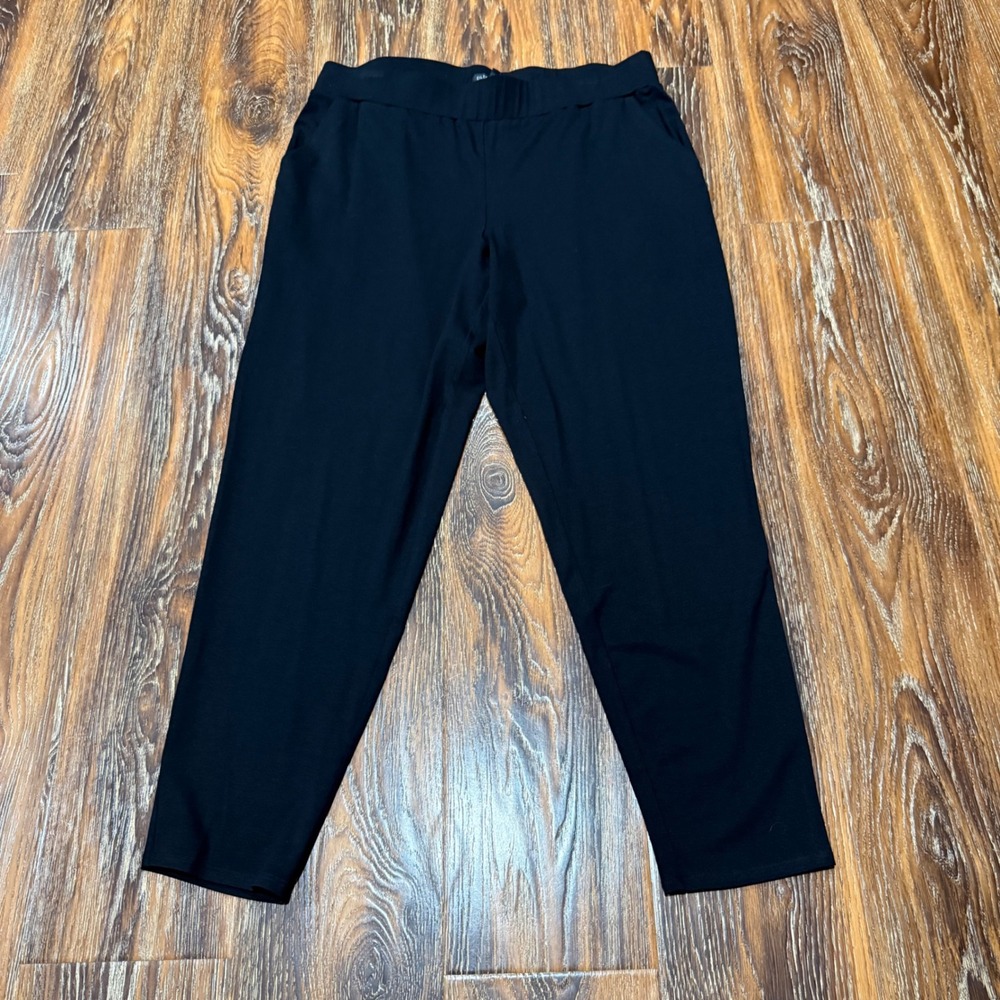 Eileen Fisher M Tapered Pants Women Black Jersey Knit Elastic Waist Stretch
